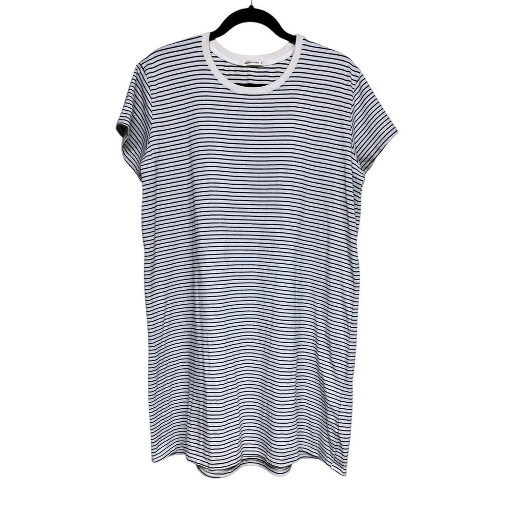 Marine Layer Supima Cotton‎ T-Shirt Dress Black/Cream Stripes Women’s Size Large